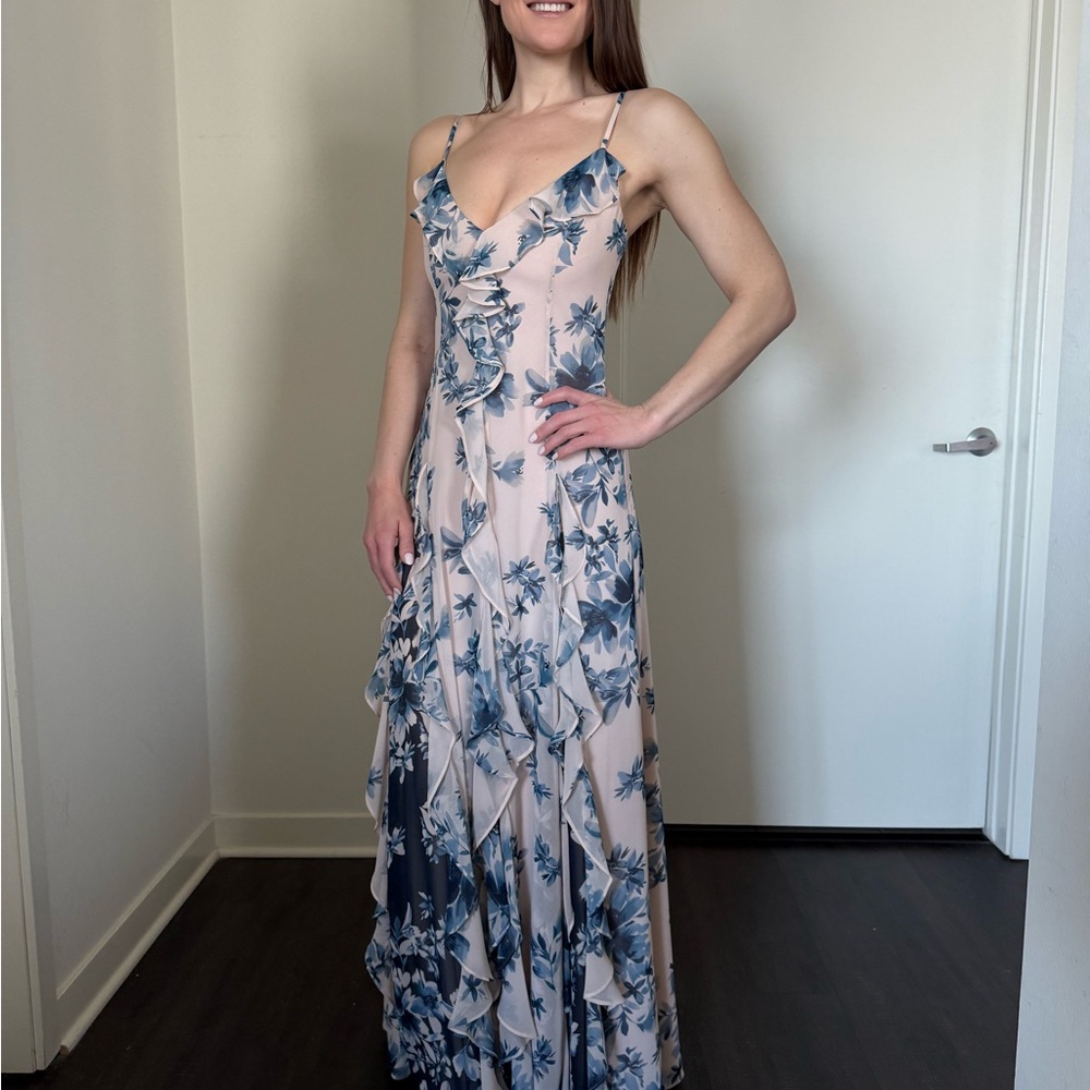 Floral Blue and Pink Maxi Dress